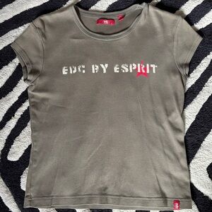 Vintage 90s Esprit Olive Green Logo Tee with Red Star